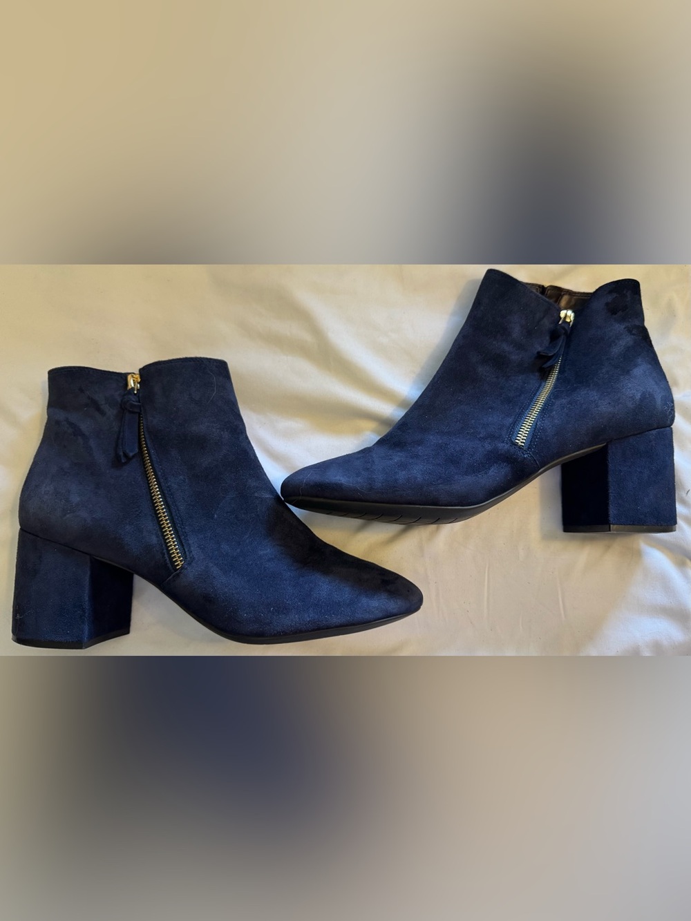 Cole Haan Navy Suede Block Heel Ankle Boots - Picture 3 of 9